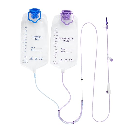 Double-Pocket Style，Water Drip Bags,Nutrition Bag Fluid Dripper Supply with Large Bore & Tube，1200ml with Flush Feeding Bag