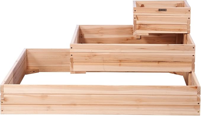 VEVOR 3 Tier Raised Garden Bed Wood Outdoor, 45 x 45 x 20in High End Natural Fir Wood Planter Box, Outdoor Planting Boxes for Flowers/Vegetables/Herbs in Backyard/Garden/Patio/Balcony, with Open Base