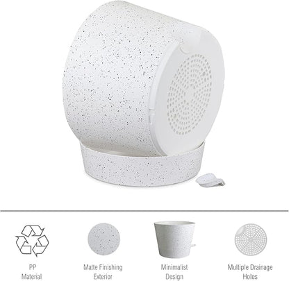 Meowell 12 inch Large Self Watering Pots, Plant Pots with Mesh Drainage Holes for Indoor Outdoor Plants, Plastic Planters with Deep Reservoir for Garden House Flower Plants, Speckled White