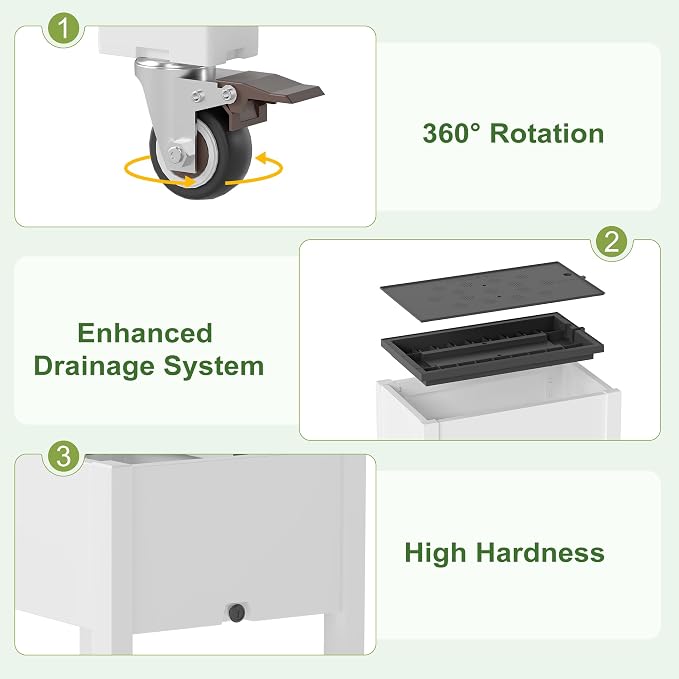 Fancyango Raised Garden Bed with Wheels 26.3" H -Ashen | Resin Elevated Garden Planter Box with Drainage, Outdoor Planter Box for Veggies Herbs Patio Balcony Backyard