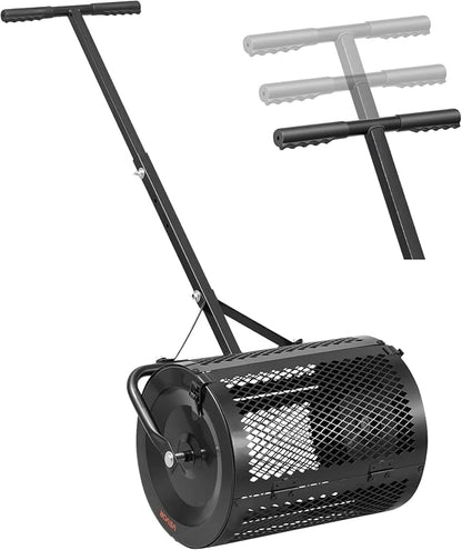 VEVOR Compost Spreader, 16.5" Wide Peat Moss Spreader with T Shaped Handle, 3 Heights Adjustable, Powder-Coated Steel Garden Peat Moss Roller, Heavy Duty Grass Seed Roller for Planting Seeding, Black