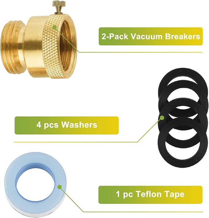 SUNGATOR Anti Siphon Valve, Hose Bib Vacuum Breakers Set, 3/4 Inch Backflow Preventer for Garden Spigot, RV, Solid Brass Anti-Backflow Valve with Sealing Tape (4-Pack)