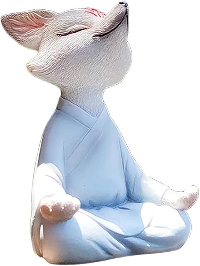 Zen Fox Buddha Statue, Yoga Figurine for Home Office, Garden Decor | Meditation decor, resin animal fox statues, fox figurines, feng shui shelf decor spiritual gifts for indoor outdoor