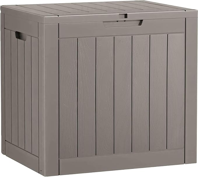 Outdoor Storage Box, 35 Gallon Resin Deck Boxes Outdoor Waterproof For Patio Furniture, Garden Tools, Pool Supplies, Lockable And UV Resistant (Striped Gray)