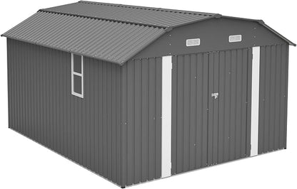 YOPTO 10×12 FT Outdoor Storage Shed,Heavy-Duty Metal Shed with Floor Base,All Weather Waterproof Tool Shed W/Diamond Roof & Windows,Lockable Double Door & 4 Air Vents,for Backyard,Patio,Lawn,Gray