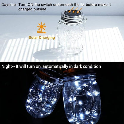 SunKite Solar Mason Jar Lights [Updated], 8 Pack 20 LED Waterproof Fairy Firefly Jar Lids String Lights with Hangers(NO Jars), Patio Yard Garden Wedding Decoration - Cool White