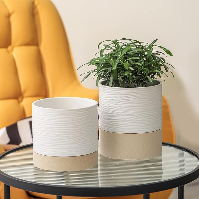 Nihow Ceramic Self Watering Plant Pot for Indoor Plants,6 Inch,White | Planter with Cotton Wick, Drainage Hole & Water Storage Plus, Cylinder Round Flower Pot, For Succulent/Herbs/Violets