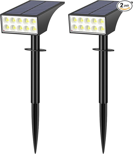 WENATY Solar Lights Outdoor Waterproof, Solar Spot Lights- 2 Pack/4 Mode LED Spotlights 2-in-1 Auto On/Off Powered Landscape Lighting for Outside Yard Wall Garden Path Driveway, Cool White