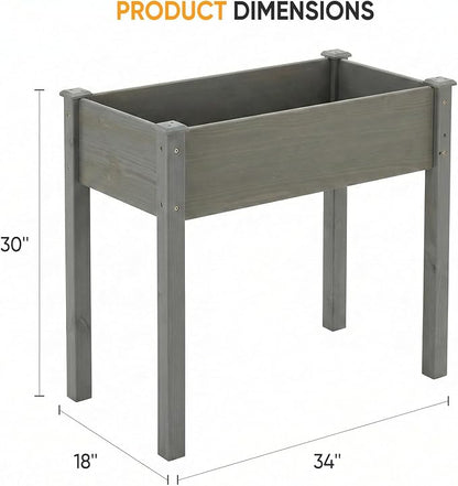 NEWBULIG Raised Garden Bed Wood 34x18x30in, Elevated Wood Planter Box Stand with Legs for Outdoors Balcony Backyard, Raised Garden Bed for Planting Herbs Flowers Vegetables, Grey