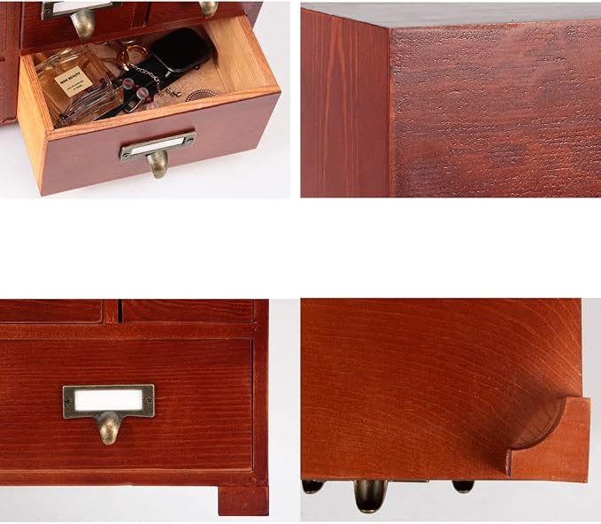 Apothecary Drawers Apothecary Cabinet with Drawers, Brown | 9 Drawer Library Card Catalog, Wooden Storage Box, Wooden Desktop Organizer with Metal Handles-Fulled Assembled