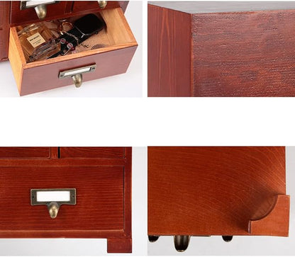Apothecary Drawers Apothecary Cabinet with Drawers, Brown | 9 Drawer Library Card Catalog, Wooden Storage Box, Wooden Desktop Organizer with Metal Handles-Fulled Assembled