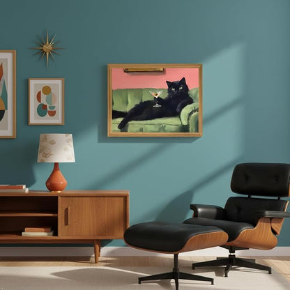 smvexyl Funny Black Cat Wall Art with Martini Glass, Eclectic Cocktail Cat Canvas Painting, Quirky Animal Bar Cart Decor for Kitchen Living Room Apartment Wall Decor Framed Artwork16x12 Inch
