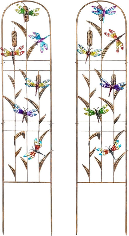 SUNNYPARK Set of 2 Dragonfly Metal Garden Trellis for Climbing Plants, Decorative Vegetables Flowers Vine Trellis for Outdoor Patio 60'' H x 11'' W