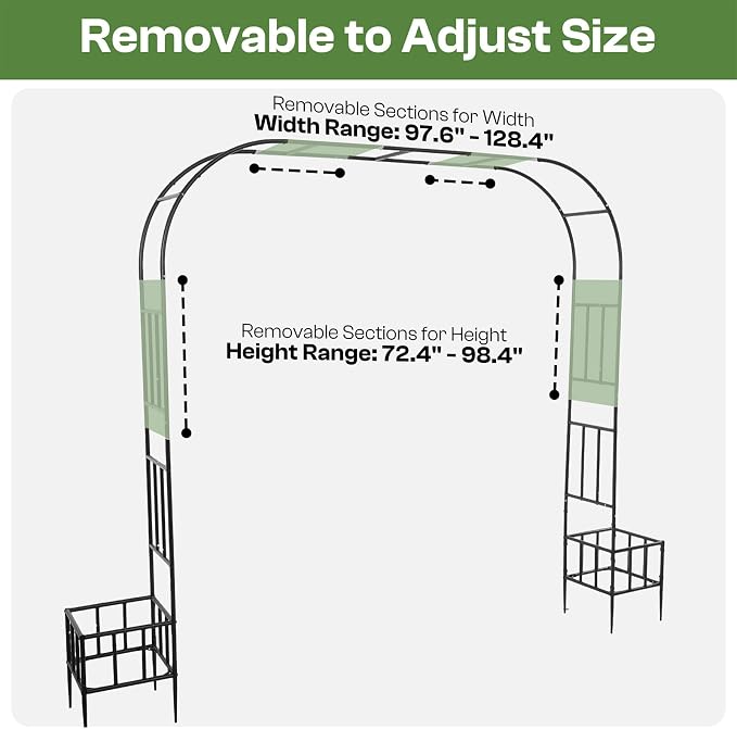 Garden Arch with Planter Boxes, Metal Arbor Trellis for Climbing Plants Outdoor, Heavy Duty Iron Archway for Wedding Ceremony Party Backyard Lawn Patio Decor, Black