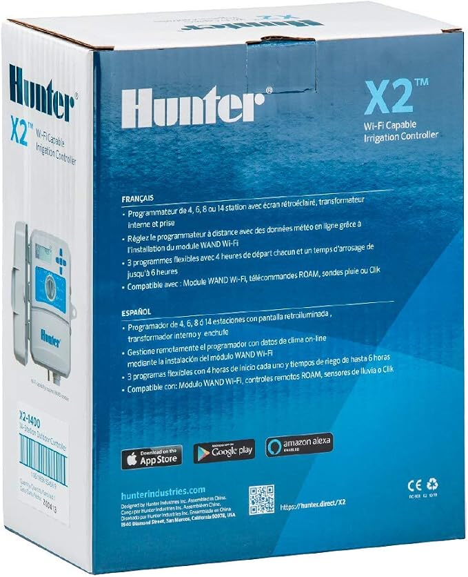 Hunter X2 4 Zone Sprinkler Controller,Outdoor Irrigation Timer for Lawn&Garden,Smart Watering with Weather-Based Scheduling & Cycle & Soak,Smart Controller Ready with Optional WiFi Module(Pack of 10)
