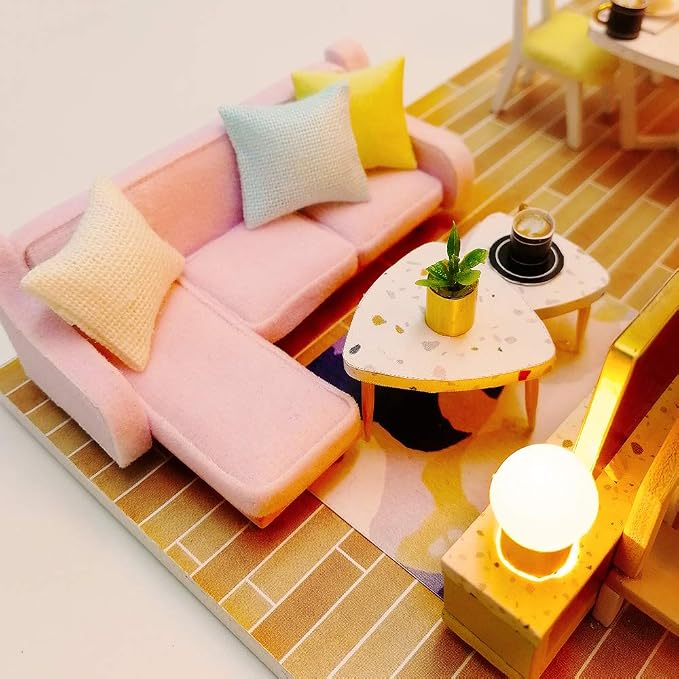 GuDoQi DIY Miniature Dollhouse Kit, Tiny House kit with Furniture and Music, Miniature House Kit 1:24 Scale, Great Handmade Gift for Birthday Christmas Day, Sweet Time House