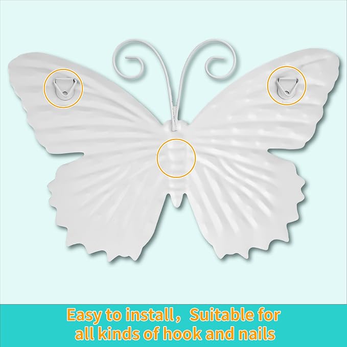 Junware 4 Pcs Metal Butterfly Wall Art Decor - 7.5" Outdoor Fence Wall Sculpture Decor, Hanging Decoration for Garden Yard Living Room Bedroom Patio Balcony, Nice Gift for Mom Friend