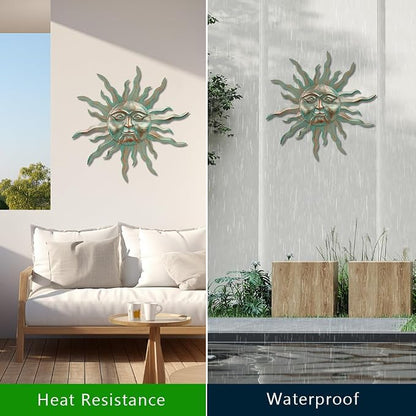 VEWOGARDEN Metal Sun Wall Decor 30" Large Outdoor Hanging Wall Art for Patio Farmhouse Garden Living Room Bedroom Decorations, Green