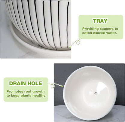 Hlukana Ceramic Plant Pots Set of 3, 6.75/5.6/4.2 inch Planters with Drainage Holes and Saucer, Flower Pot Outdoor Indoor, Modern Decorative Planters for House Plants Garden Planters Succulent Pots