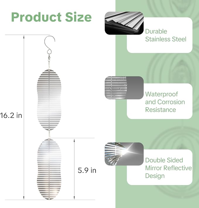OFFO 304 Stainless Steel Bird Reflectors, Double-Sided Reflective 3D Fishbone Bird Scare Devices, Outdoor Garden Decor for Tree Patio Yard Porch Pool Window, 6 PCS