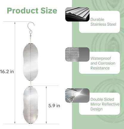 OFFO 304 Stainless Steel Bird Reflectors, Double-Sided Reflective 3D Fishbone Bird Scare Devices, Outdoor Garden Decor for Tree Patio Yard Porch Pool Window, 6 PCS