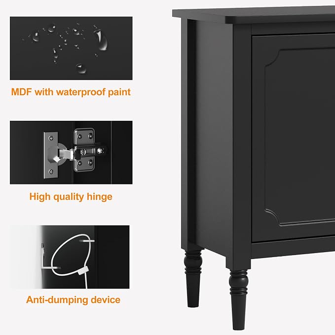 RoyalCraft Buffet Cabinet with 2 Doors & 3 Drawers, Vintage Sideboard with Storage, Painted Coffee Bar Table with Solid Wood Legs, Ideal for Kitchen, Living Room, Dining Room, Black