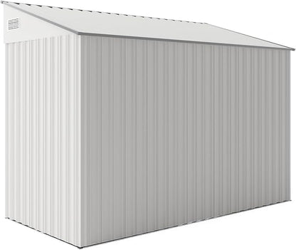 YOPTO 4×8 FT Outdoor Metal Storage Shed,Heavy-Duty Lean to Storage Shed with Lockable Single Side Hinge Door,Waterproof Metal Storage Tool House W/Sloping Roof,Air Vent&Protect Film,for Backyard,White