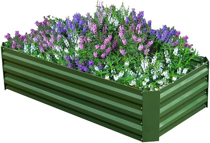 4x2x1ft Green Metal Raised Garden Bed Kit, Galvanized Outdoor Planter Box for Vegetables, Flowers, Herbs, and Succulents,60 Gallon Capacity