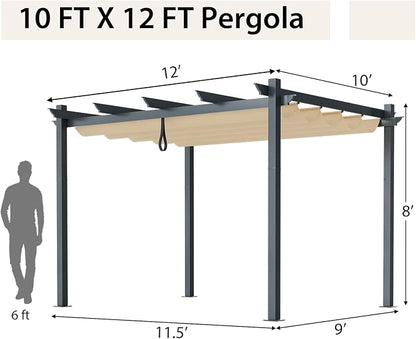Tangkula 10x12 Ft Heavy-Duty Aluminum Pergola With Retractable Sun Shade Canopy, Extra Large Patio Shelter Pavilion, Metal Structure for Deck, Porch, Garden, Yard - Beige