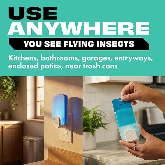 STEM Flying Insect Trap - Indoor Fruit Fly & Gnat Catcher for Home, Kitchen & Any Room, Attracts & Traps Bugs, Soft Blue UV Light - Includes 2 Plug-In Devices & 2 Cartridges