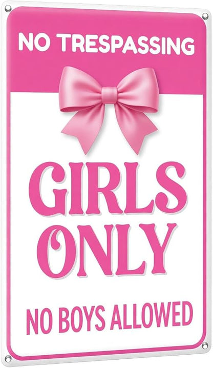 NO TRESPASSING, Girls Only, Home Room, Bedroom Wall Decor - 'Girls Only NO Boys Allowed' 8"X12" Metal Aluminum Sign