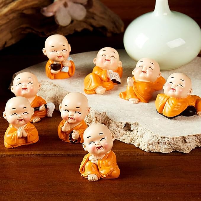 8Pcs Little Buddha Statue Mini Baby Monk Figurines Small Buddhas Figures for DIY Zen Garden Car Dashboard Office Tabletop Shelf Home Decoration