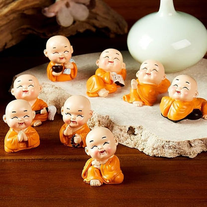 8Pcs Little Buddha Statue Mini Baby Monk Figurines Small Buddhas Figures for DIY Zen Garden Car Dashboard Office Tabletop Shelf Home Decoration