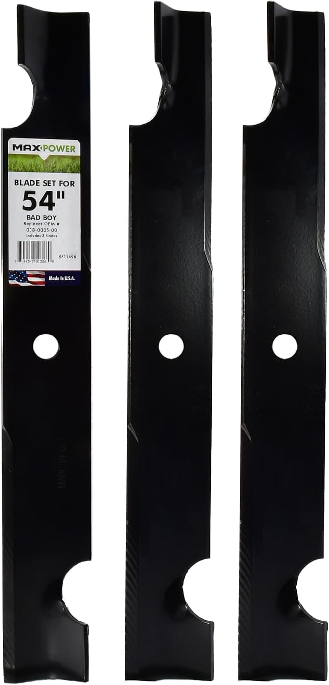 MaxPower 561149B USA MADE 3 Blade Set | For 54" Cut Bad Boy Mowers Replaces 038-0005-00