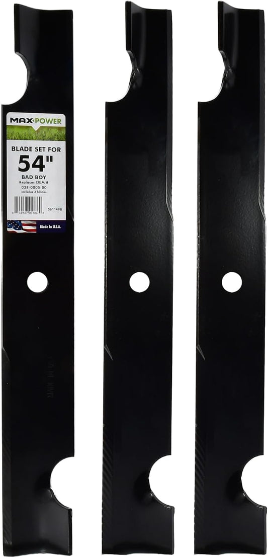 MaxPower 561149B USA MADE 3 Blade Set | For 54" Cut Bad Boy Mowers Replaces 038-0005-00