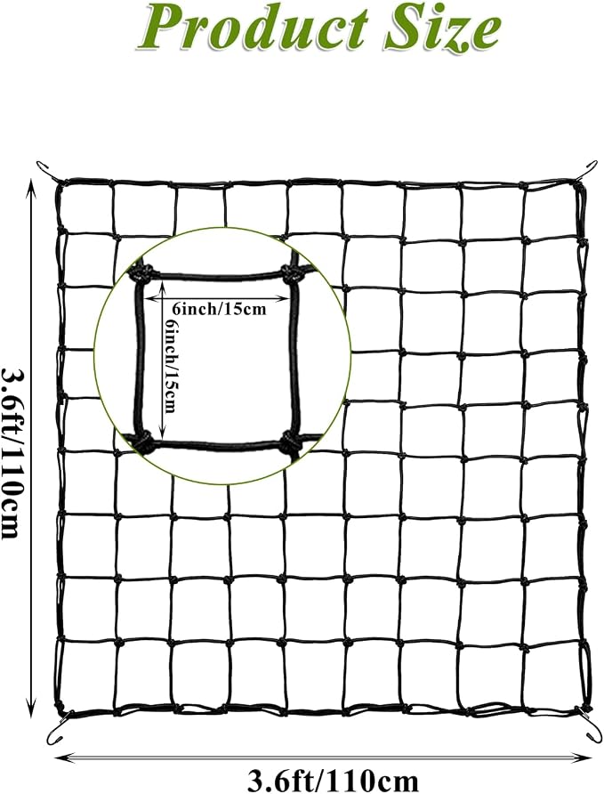 2 Pack 5x5 ft Elastic Trellis Netting for Grow Tent, Heavy Duty Plant Support Net with Steel Hooks and 100 Zip Ties, Black Garden Trellis Net for Tomatoes, Cucumbers, Vines