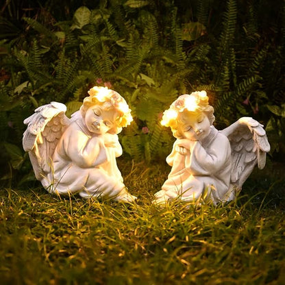 Angel Statue Garden Decor for Outside Solar Yard Art Outdoor Decorations Patio Porch Home Lawn Ornaments Christmas Light up Figurine Backyard Memorial Gift Idea Mom Mother Grandma