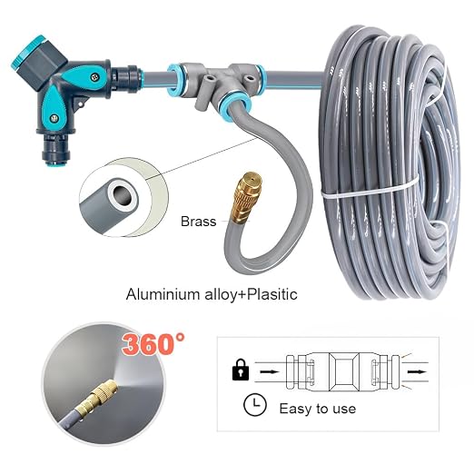 Drip Irrigation System, 100Ft 5/16 Inch Hose, 30 Adjustable Copper Nozzles, Automatic Atomizing Watering Kit for Greenhouse, Outdoor, Raised Bed, Lawn