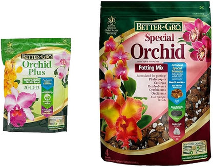Better-Gro Orchid Plus 20-14-13 - Urea-Free Orchid Fertilizer for Vigorous Growth, Water Soluble & Special Orchid Mix - Premium Grade Orchid Bark Potting Mix for Potting, Repotting