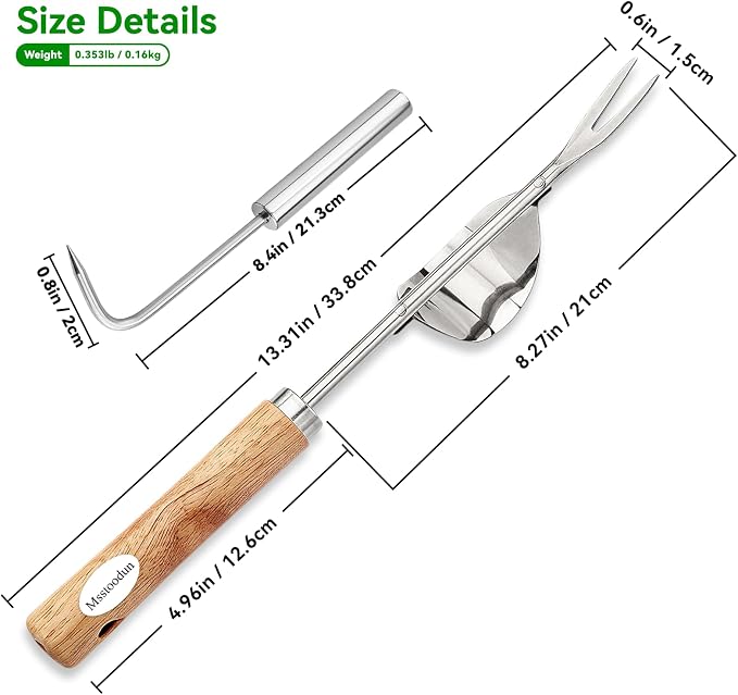 2 Pack Garden Weeding Tools, Stainless Steel V-Shaped Weed Puller & Root Hook Weeder, Heavy Duty Hand Weeder with Ergonomic Wooden Handle for Dandelion, Root Removal, Lawn and Garden