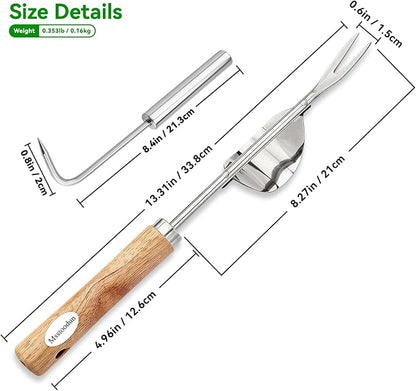 2 Pack Garden Weeding Tools, Stainless Steel V-Shaped Weed Puller & Root Hook Weeder, Heavy Duty Hand Weeder with Ergonomic Wooden Handle for Dandelion, Root Removal, Lawn and Garden