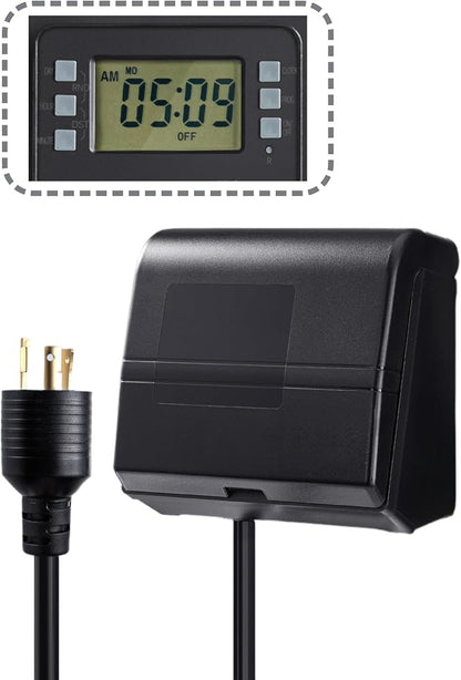 Digital Pool Pump Timer,NEMA L5-20R Plug-in Timer with Dual Outlets