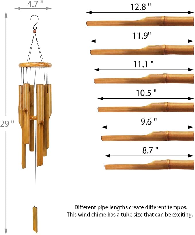 MUMTOP Bamboo Wind Chimes, Outdoor Wooden Wind Chime with Amazing Deep Tone for Garden, Patio, Home or Outdoor Decor