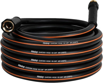 30 FT Heavy Duty Garden Hose 5/8 Inch - Non-Expandable Hybrid Rubber Water Hose, Flexible All-Weather Leakproof Yard Hose with Solid Fittings for Lawn, Car Washing & Patio Cleaning (Black/Orange)