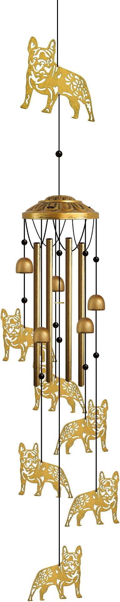 Wind Chimes Outdoor, French Bulldog Tube with S Hook Chime Garden Decor | Housewarming & Mother’s Day Gifts for Women Mom, Outdoor Metal Bulldog Wind Chimes, Decor for Patio Porch Backyard Garden
