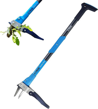 CYRUS 39 Inch 3 Claw Weed Puller Tool Aluminum Handle Weeding Remover | Semi-auto spring for labor-saving weeding, long pole avoids bending, rust-proof metal pulls weeds whole safely