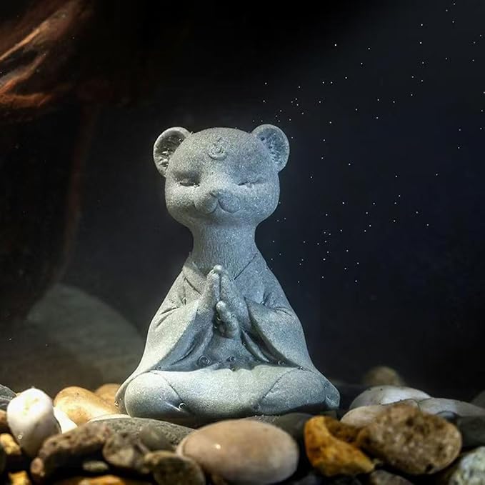 livelyfish Meditating Fox Buddha Statue Aquarium Zen Yoga Animal Figurines Sandstone Sculpture for Fish Tank Garden Tabletop Decor (S2)