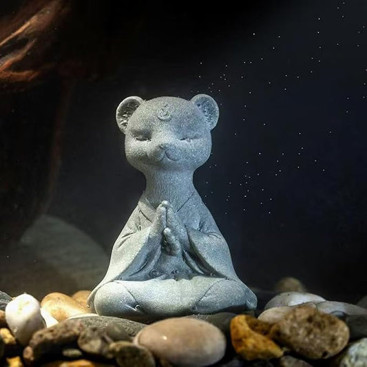 livelyfish Meditating Fox Buddha Statue Aquarium Zen Yoga Animal Figurines Sandstone Sculpture for Fish Tank Garden Tabletop Decor (S2)