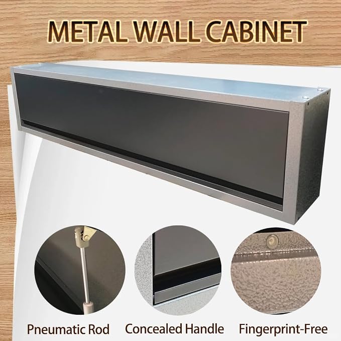 JZD 59 Inches Steel Wall Cabiet, Large Metal Hanging Storage Cabinet with Up-Flip Door, for Garage Utility Room Workshop Office