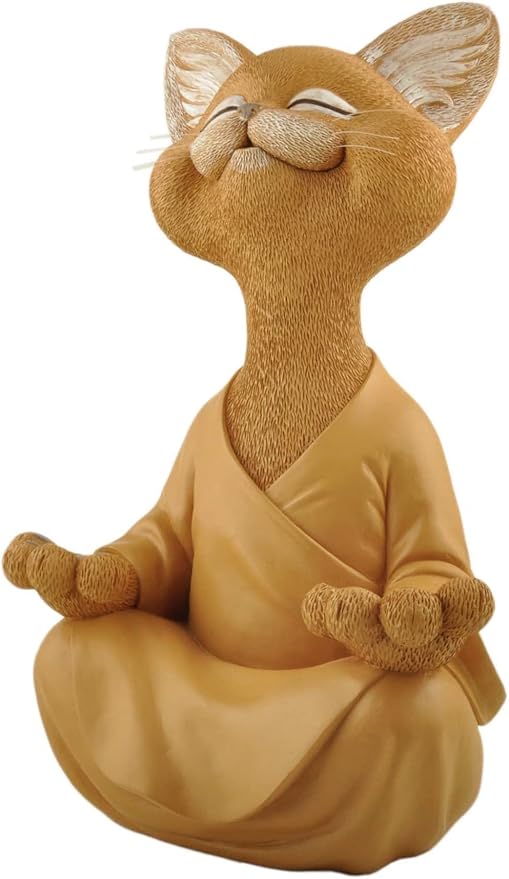 JFSM INC. 12" Whimsical Happy Cat Garden Buddha Statue - Indoor Outdoor Resin Cat Statue - Meditating Animal Sculpture, Mindful Yoga Decor for Patio Yard Lawn Porch